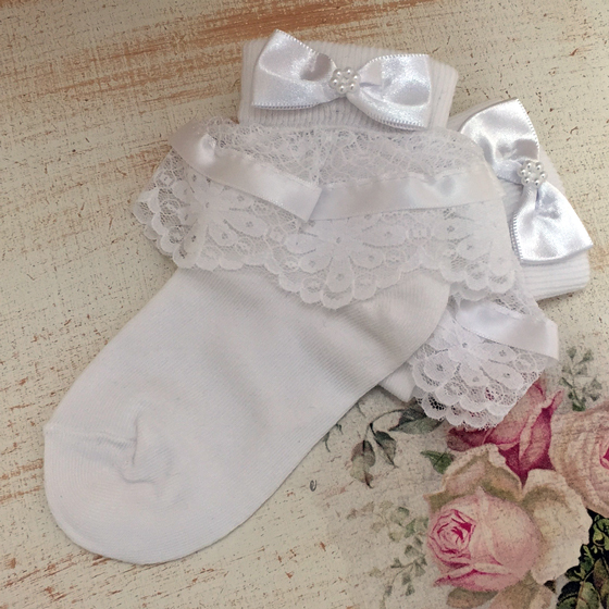 Girls Lace Trim Sock with Bow